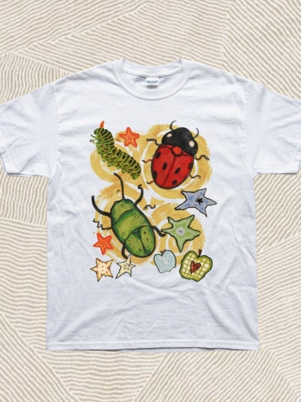Gildan White Beetle, Ladybug and Caterpillar Graphic T-shirt